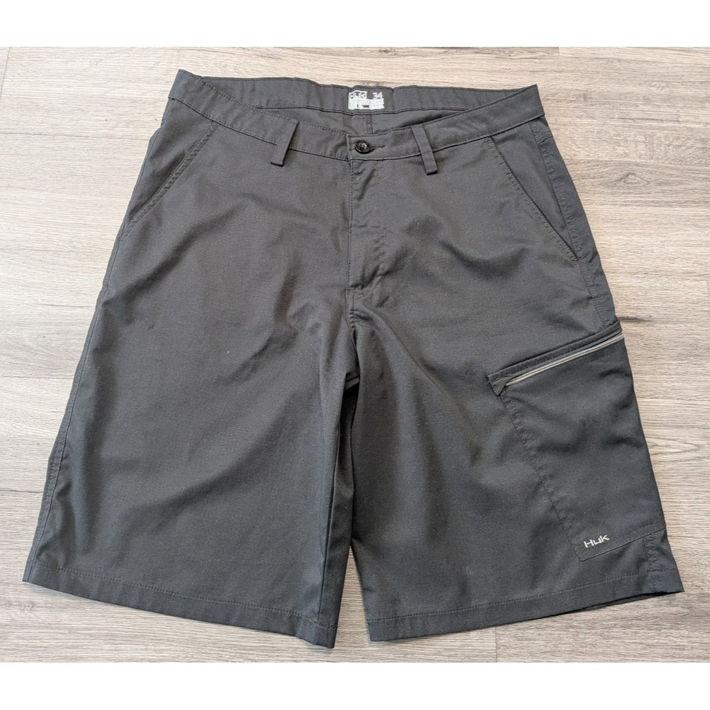 HUK Performance Men's Black Stretch Performance Fishing Cargo Shorts Size 34x11